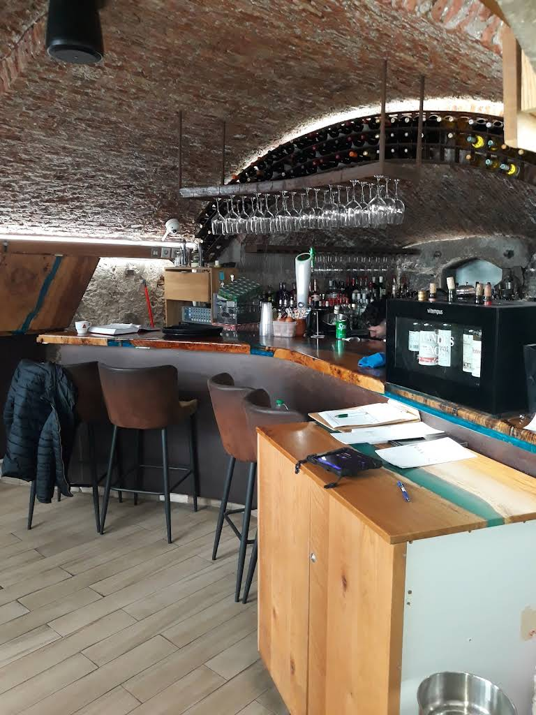 Vault 13 bar area with blue and lilac lighting